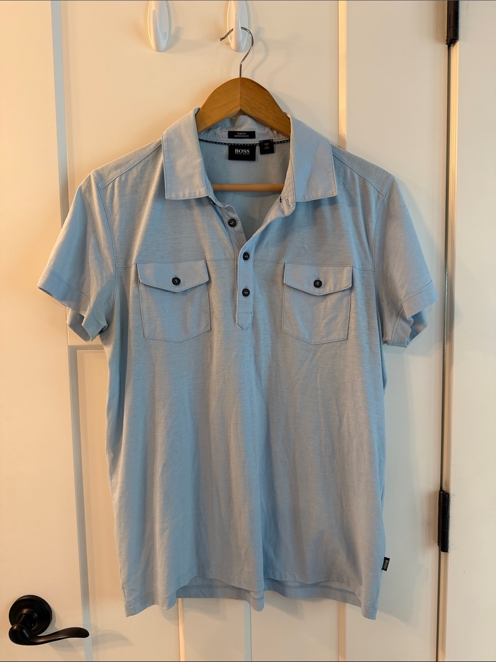 BOSS Light Blue Short-Sleeve Polo with Chest Pockets